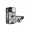 USLUCAN ALIŞVERİŞ Apple iPhone 16 Kılıf Pars Lens Yüzüklü Silikon - Gümüş