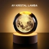 USLUCAN ALIŞVERİŞ Ay Figürlü 3D Kristal Küre LED Gece Lambası Ahşap Standlı Dekoratif Lamba