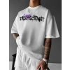 USLUCAN ALIŞVERİŞ Baskılı Oversize Bisiklet Yaka T-shirt - Beyaz