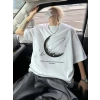 USLUCAN ALIŞVERİŞ Baskılı Oversize Bisiklet Yaka T-shirt - Beyaz