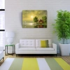 USLUCAN ALIŞVERİŞ Dolunay ve Göl kenarındaki Ev Yağlıboya Kanvas Tablo 50 x 70
