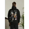 USLUCAN ALIŞVERİŞ Erkek Baskılı Oversize Üç İplik Kapüşonlu Sweatshirt - Siyah