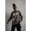 USLUCAN ALIŞVERİŞ Erkek Güvercin Baskılı Sweatshirt - Gri