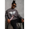 USLUCAN ALIŞVERİŞ Erkek Güvercin Baskılı Sweatshirt - Gri