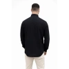 Erkek KETEN Kumaş Oversize Uzun Kollu Rahat Kalıp Gömlek - Siyah