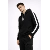 USLUCAN ALIŞVERİŞ Erkek Şeritli Kapüşonlu Sweatshirt Oversize 3 Iplik Pamuklu - Siyah