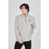 USLUCAN ALIŞVERİŞ Erkek Yarım Fermuarlı Baskılı Sweat - Boyalı Gri