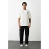 USLUCAN ALIŞVERİŞ Unisex Baskılı Oversize T-Shirt - Beyaz