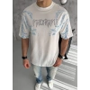 USLUCAN ALIŞVERİŞ Unisex Bisiklet Yaka Baskılı Oversize T-Shirt - Beyaz