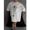 USLUCAN ALIŞVERİŞ Unisex Bisiklet Yaka Baskılı Oversize T-Shirt - Beyaz