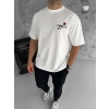 USLUCAN ALIŞVERİŞ Unisex Bisiklet Yaka Baskılı Oversize T-Shirt - Beyaz