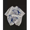 USLUCAN ALIŞVERİŞ Unisex Bisiklet Yaka Baskılı Oversize T-Shirt - Beyaz