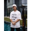 USLUCAN ALIŞVERİŞ Unisex Bisiklet Yaka Baskılı Oversize T-Shirt - Beyaz