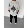 USLUCAN ALIŞVERİŞ Unisex Bisiklet Yaka Baskılı Oversize T-Shirt - Beyaz