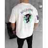 USLUCAN ALIŞVERİŞ Unisex Bisiklet Yaka Baskılı Oversize T-Shirt - Beyaz