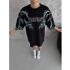 USLUCAN ALIŞVERİŞ Unisex Bisiklet Yaka Baskılı Oversize T-Shirt - Siyah