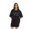 USLUCAN ALIŞVERİŞ Unisex Bisiklet Yaka Baskılı Oversize T-Shirt - Siyah