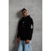 USLUCAN ALIŞVERİŞ Unisex Sırt Baskılı Kapüşonlu Üç İplik Oversize Sweatshirt - Siyah