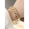 Vip Seri Pirinç Zirkon Taşlı Gold Renk Gurmet Bileklik 5886