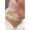 Vip Seri Pirinç Zirkon Taşlı Gold Renk Gurmet Bileklik 5886