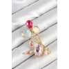 Zirkon Taşlı  Balonlu Pembe Tavşan Figürlü Gold Renk Kadın Broş - TJ-BR451