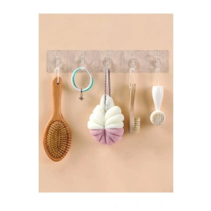 USLUCAN ALIŞVERİŞ 2 Adet Kendinden Yapışkanlı Güçlü Şeffaf 5li Askılık - Kapı Arkası Mutfak Duvar Banyo