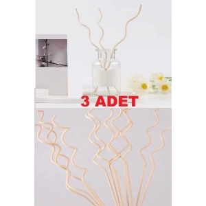 USLUCAN ALIŞVERİŞ 3 Adet Dalgalı Model Aromaterapi Dağıtıcı Rattan Sopa- Ev Dekor Şişe - Koku Yağı Ahşap Difüzör Çubuk