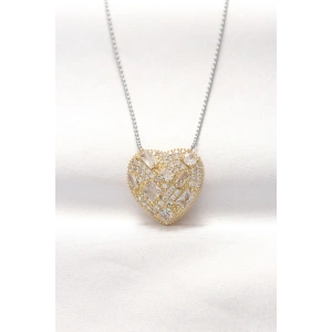 USLUCAN ALIŞVERİŞ 316L Çelik Çift Renk Zirkon Taşlı Kalp Kolye