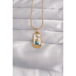 USLUCAN ALIŞVERİŞ 316L Çelik Gold Renk Beyaz Mineli Kız Figür Tarot Kolye