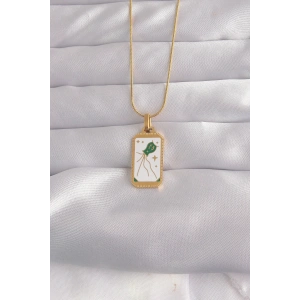 USLUCAN ALIŞVERİŞ 316L Çelik Gold Renk Beyaz Mineli Tarot Kolye