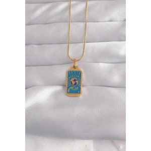 USLUCAN ALIŞVERİŞ 316L Çelik Gold Renk Mavi Mineli El Figür Tarot Kolye