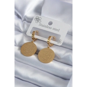 USLUCAN ALIŞVERİŞ 316L Çelik Gold Renk Pentagram İşleme Model Kadın Küpe
