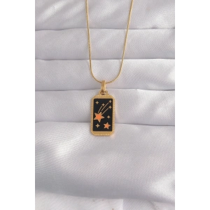 USLUCAN ALIŞVERİŞ 316L Çelik Gold Renk Siyah Mineli Yıldız Figür Tarot Kolye