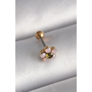 USLUCAN ALIŞVERİŞ 316L Çelik Gold Renk Zirkon Taşlı Çiçek Tragus Piercing