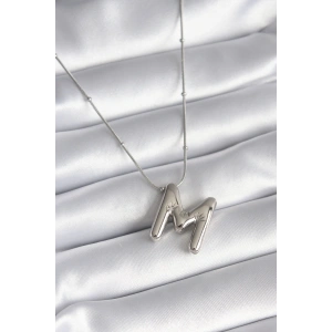 USLUCAN ALIŞVERİŞ 316L Çelik Gümüş Renk Bubble M Harf Model Kadın Kolye