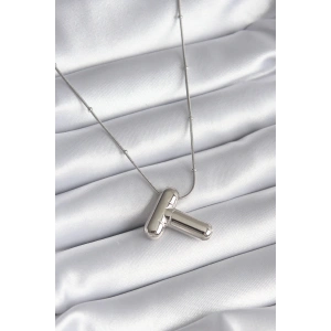 USLUCAN ALIŞVERİŞ 316L Çelik Gümüş Renk Bubble T Harf Model Kadın Kolye