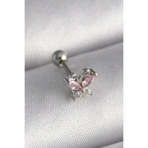 USLUCAN ALIŞVERİŞ 316L Çelik Gümüş Renk Pembe Zirkon Taşlı Kelebek Tragus Piercing