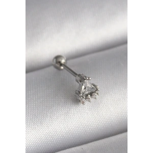 USLUCAN ALIŞVERİŞ 316L Çelik Gümüş Renk Üçgen Zirkon Taşlı Tragus Piercing