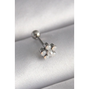 USLUCAN ALIŞVERİŞ 316L Çelik Gümüş Renk Zirkon Taşlı Çiçek Model Tragus Piercing