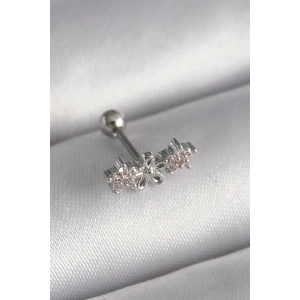 USLUCAN ALIŞVERİŞ 316L Çelik Gümüş Renk Zirkon Taşlı Çiçek Tragus Piercing