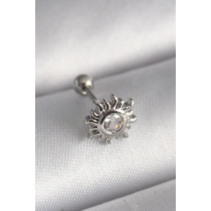 USLUCAN ALIŞVERİŞ 316L Çelik Gümüş Renk Zirkon Taşlı Güneş Tragus Piercing