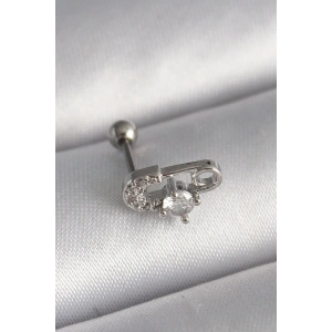 USLUCAN ALIŞVERİŞ 316L Çelik Gümüş Renk Zirkon Taşlı Toplu İğne Tragus Piercing