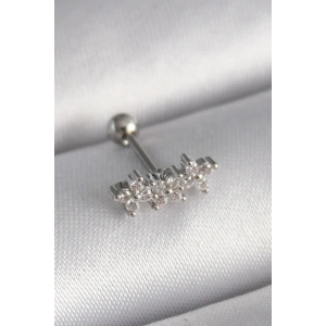 USLUCAN ALIŞVERİŞ 316L Çelik Gümüş Renk Zirkon Taşlı Yonca Tragus Piercing