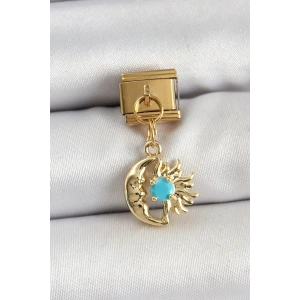 USLUCAN ALIŞVERİŞ 316L Çelik Sallantılı Ay Ve Güneş Model Gold Renk Nomination Charm