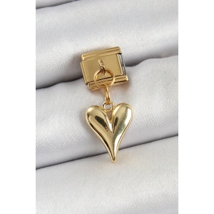 USLUCAN ALIŞVERİŞ 316L Çelik Sallantılı Kalp Model Gold Renk Nomination Charm