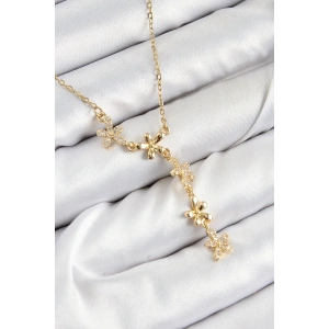 USLUCAN ALIŞVERİŞ 316L Çelik Zirkon Taşlı Çiçek Model Gold Renk Kadın Kolye