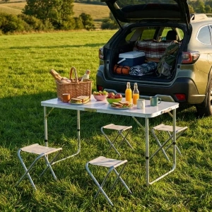 USLUCAN ALIŞVERİŞ 4 Sandalyeli Katlanabilir Masa Seti