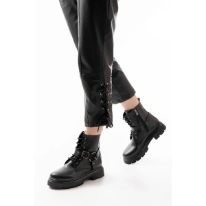USLUCAN ALIŞVERİŞ 508-3038 Siyah Toka Aksesuarlı Fermuarlı Günlük Kadın Bot
