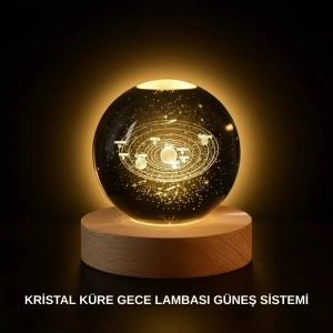 USLUCAN ALIŞVERİŞ Ahşap Standlı LED Kristal Küre Lazer İşlemeli Dekoratif Obje