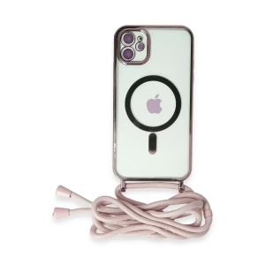 USLUCAN ALIŞVERİŞ Apple iPhone 11 Kılıf Divo Lazer Askılı Magsafe Kapak - Pembe